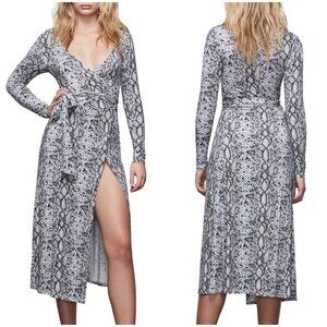 New w/Tags - Good American Long Sleeve Python Print Wrap Dress, Midi Length, Lrg